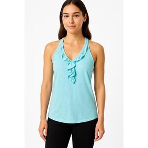 Lily Pulitzer Light Blue Sleeveless Ruffle Detail Tank‎ Top Womens Small